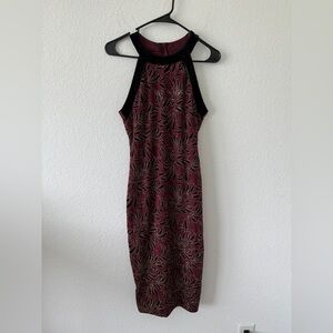 Elegant Black and maroon Patterned Women's Dress